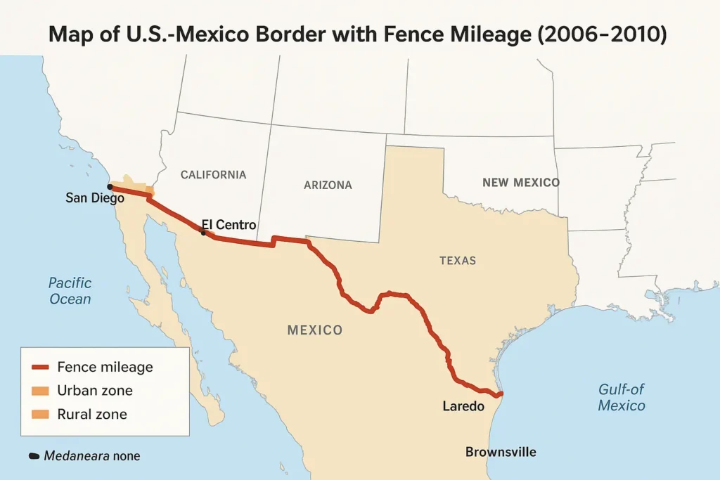 Map of U.S.-Mexico Border with Fence Mileage